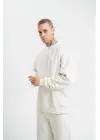 SBRD- Erkek 3 İplik Pamuklu Bisiklet Yaka Yıkamalı Sweatshirt - Beyaz