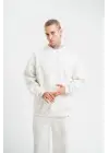 SBRD- Erkek 3 İplik Pamuklu Bisiklet Yaka Yıkamalı Sweatshirt - Beyaz