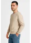 SBRD- Erkek 3 İplik Pamuklu Düz Bisiklet Yaka Sweatshirt - Bej