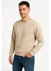 SBRD- Erkek 3 İplik Pamuklu Düz Bisiklet Yaka Sweatshirt - Bej
