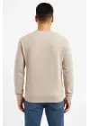 SBRD- Erkek 3 İplik Pamuklu Düz Bisiklet Yaka Sweatshirt - Bej