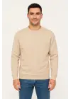 SBRD- Erkek 3 İplik Pamuklu Düz Bisiklet Yaka Sweatshirt - Bej