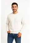 SBRD- Erkek 3 İplik Pamuklu Düz Bisiklet Yaka Sweatshirt - Beyaz