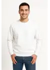 SBRD- Erkek 3 İplik Pamuklu Düz Bisiklet Yaka Sweatshirt - Beyaz