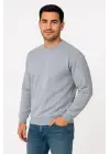 SBRD- Erkek 3 İplik Pamuklu Düz Bisiklet Yaka Sweatshirt - Gri