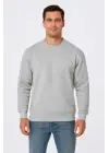 SBRD- Erkek 3 İplik Pamuklu Düz Bisiklet Yaka Sweatshirt - Gri