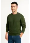 SBRD- Erkek 3 İplik Pamuklu Düz Bisiklet Yaka Sweatshirt - Haki