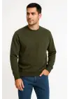 SBRD- Erkek 3 İplik Pamuklu Düz Bisiklet Yaka Sweatshirt - Haki