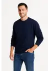 SBRD- Erkek 3 İplik Pamuklu Düz Bisiklet Yaka Sweatshirt - Lacivert