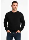 SBRD- Erkek 3 İplik Pamuklu Düz Bisiklet Yaka Sweatshirt - Siyah