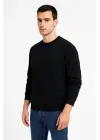 SBRD- Erkek 3 İplik Pamuklu Düz Bisiklet Yaka Sweatshirt - Siyah