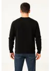 SBRD- Erkek 3 İplik Pamuklu Düz Bisiklet Yaka Sweatshirt - Siyah