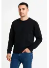 SBRD- Erkek 3 İplik Pamuklu Düz Bisiklet Yaka Sweatshirt - Siyah