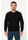 SBRD- Erkek 3 İplik Pamuklu Düz Bisiklet Yaka Sweatshirt - Siyah
