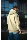 SBRD- Erkek 3 İplik Pamuklu Kapüşonlu Basic Sweatshirt Hoodie - Bej