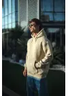 SBRD- Erkek 3 İplik Pamuklu Kapüşonlu Basic Sweatshirt Hoodie - Bej
