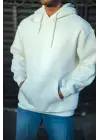 SBRD- Erkek 3 İplik Pamuklu Kapüşonlu Basic Sweatshirt Hoodie - Beyaz