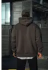 SBRD- Erkek 3 İplik Pamuklu Kapüşonlu Basic Sweatshirt Hoodie - Füme