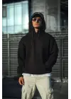 SBRD- Erkek 3 İplik Pamuklu Kapüşonlu Basic Sweatshirt Hoodie - Siyah