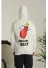 SBRD- Erkek 3 İplik Pamuklu Kapüşonlu Baskılı Cepli Oversize Sweatshirt Hoodie - Beyaz