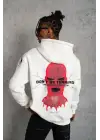 SBRD- Erkek 3 İplik Pamuklu Kapüşonlu Baskılı Cepli Oversize Sweatshirt Hoodie - Beyaz
