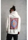 SBRD- Erkek 3 İplik Pamuklu Kapüşonlu Baskılı Cepli Oversize Sweatshirt Hoodie - Beyaz