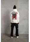 SBRD- Erkek 3 İplik Pamuklu Kapüşonlu Baskılı Cepli Oversize Sweatshirt Hoodie - Beyaz