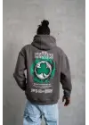 SBRD- Erkek 3 İplik Pamuklu Kapüşonlu Baskılı Cepli Oversize Sweatshirt Hoodie - Gri