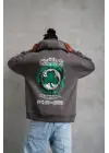 SBRD- Erkek 3 İplik Pamuklu Kapüşonlu Baskılı Cepli Oversize Sweatshirt Hoodie - Gri