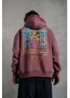 SBRD- Erkek 3 İplik Pamuklu Kapüşonlu Baskılı Cepli Oversize Sweatshirt Hoodie - Gül Kurusu