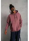 SBRD- Erkek 3 İplik Pamuklu Kapüşonlu Baskılı Cepli Oversize Sweatshirt Hoodie - Gül Kurusu