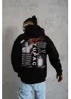SBRD- Erkek 3 İplik Pamuklu Kapüşonlu Baskılı Cepli Oversize Sweatshirt Hoodie - Siyah
