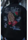 SBRD- Erkek 3 İplik Pamuklu Kapüşonlu Baskılı Cepli Oversize Sweatshirt Hoodie - Siyah
