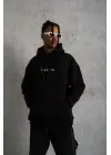SBRD- Erkek 3 İplik Pamuklu Kapüşonlu Baskılı Cepli Oversize Sweatshirt Hoodie - Siyah