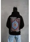 SBRD- Erkek 3 İplik Pamuklu Kapüşonlu Baskılı Cepli Oversize Sweatshirt Hoodie - Siyah