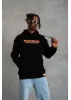 SBRD- Erkek 3 İplik Pamuklu Kapüşonlu Baskılı Cepli Oversize Sweatshirt Hoodie - Siyah