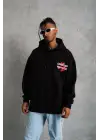 SBRD- Erkek 3 İplik Pamuklu Kapüşonlu Baskılı Cepli Oversize Sweatshirt Hoodie - Siyah