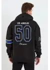 SBRD- Erkek 3 İplik Pamuklu Kapüşonlu Baskılı Cepli Oversize Sweatshirt Hoodie - Siyah
