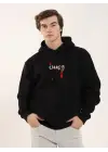 SBRD- Erkek 3 İplik Pamuklu Kapüşonlu Baskılı Cepli Oversize Sweatshirt Hoodie - Siyah