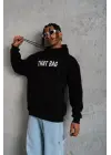 SBRD- Erkek 3 İplik Pamuklu Kapüşonlu Baskılı Cepli Oversize Sweatshirt Hoodie - Siyah