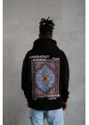 SBRD- Erkek 3 İplik Pamuklu Kapüşonlu Baskılı Cepli Oversize Sweatshirt Hoodie - Siyah