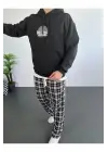 SBRD- Erkek 3 İplik Pamuklu Kapüşonlu Baskılı Cepli Oversize Sweatshirt Hoodie - Siyah