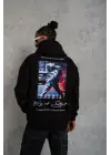 SBRD- Erkek 3 İplik Pamuklu Kapüşonlu Baskılı Cepli Oversize Sweatshirt Hoodie - Siyah