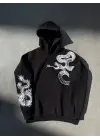 SBRD- Erkek 3 İplik Pamuklu Kapüşonlu Baskılı Cepli Oversize Sweatshirt Hoodie - Siyah