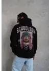 SBRD- Erkek 3 İplik Pamuklu Kapüşonlu Baskılı Cepli Oversize Sweatshirt Hoodie - Siyah
