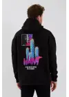 SBRD- Erkek 3 İplik Pamuklu Kapüşonlu Baskılı Cepli Oversize Sweatshirt Hoodie - Siyah