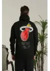 SBRD- Erkek 3 İplik Pamuklu Kapüşonlu Baskılı Cepli Oversize Sweatshirt Hoodie - Siyah