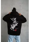 SBRD- Erkek 3 İplik Pamuklu Kapüşonlu Baskılı Cepli Oversize Sweatshirt Hoodie - Siyah