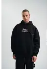 SBRD- Erkek 3 İplik Pamuklu Kapüşonlu Baskılı Cepli Oversize Sweatshirt Hoodie - Siyah