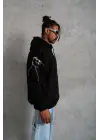 SBRD- Erkek 3 İplik Pamuklu Kapüşonlu Baskılı Cepli Oversize Sweatshirt Hoodie - Siyah